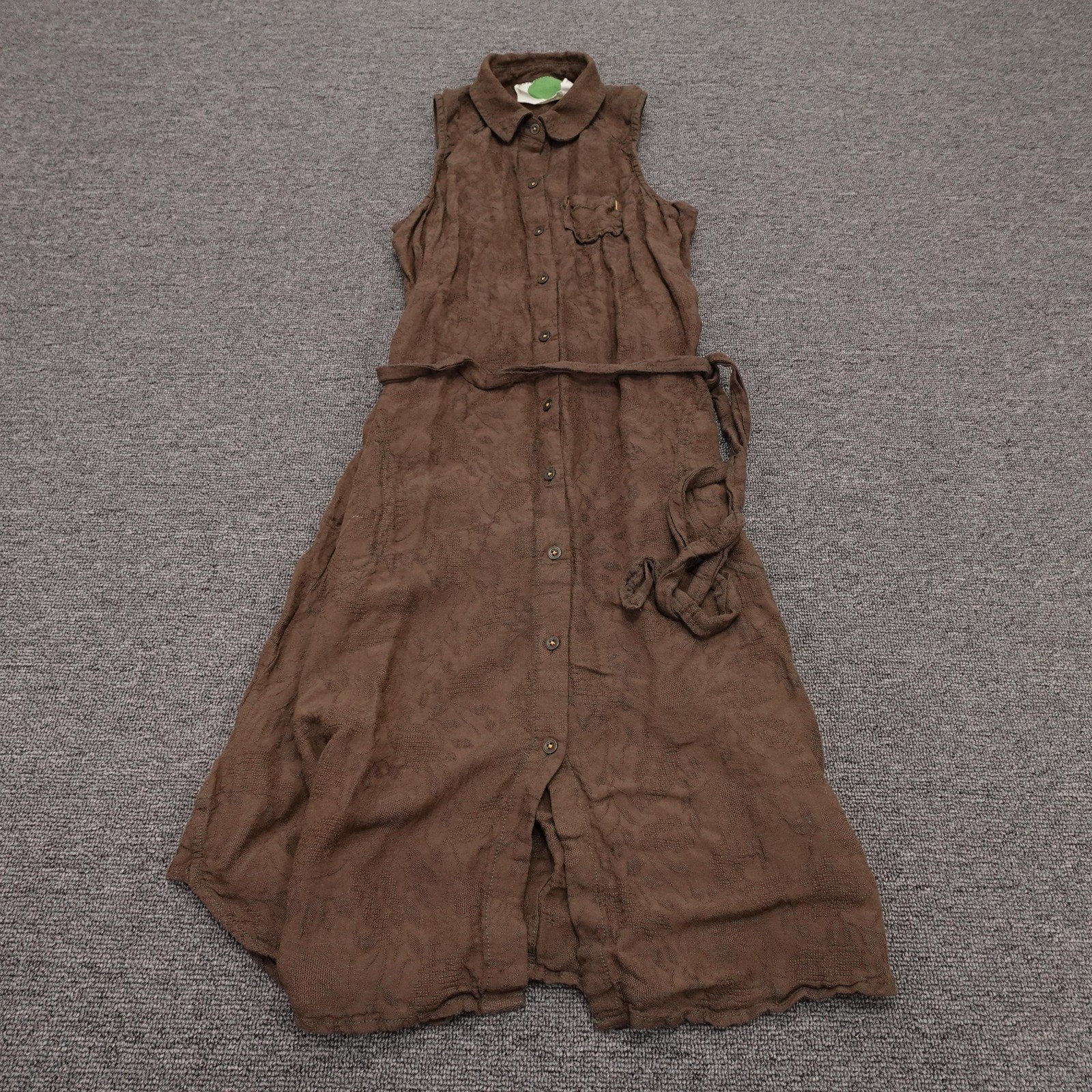 Anthropologie Dress Womens Petite XSP Green Linen Rayon Sleeveless Shirt Maxi