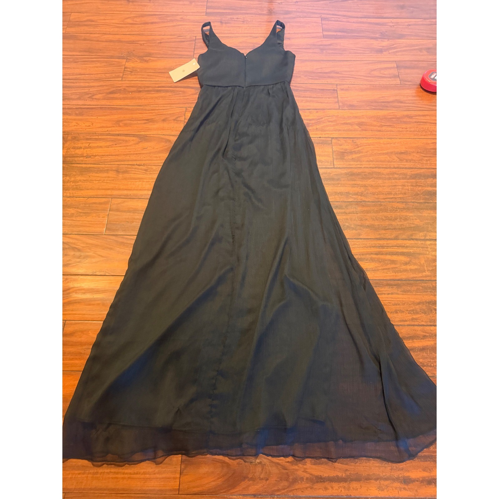 BHLDN Black V-Neck Pleated Bodice Maxi Dress Sleeveless Formal Gown Small NEW