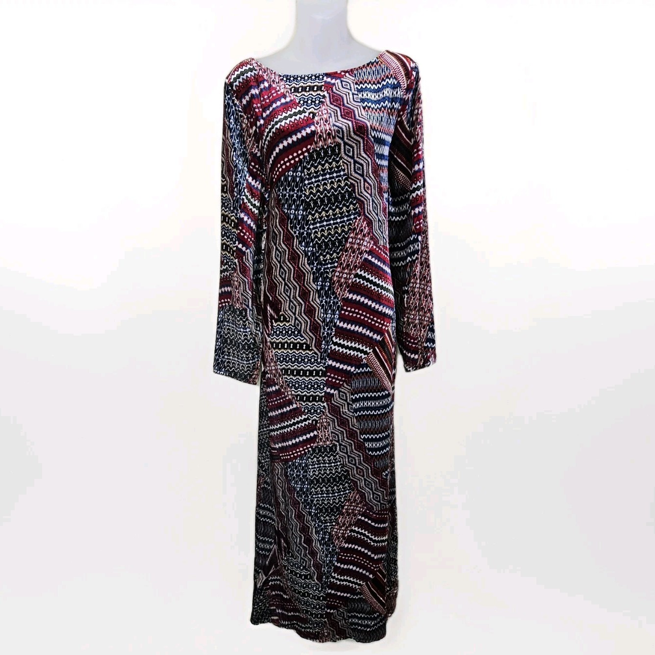 Sundance La Donna Maxi Dress 12 Velvet Patchwork Silk Blend Geometric Lagenlook