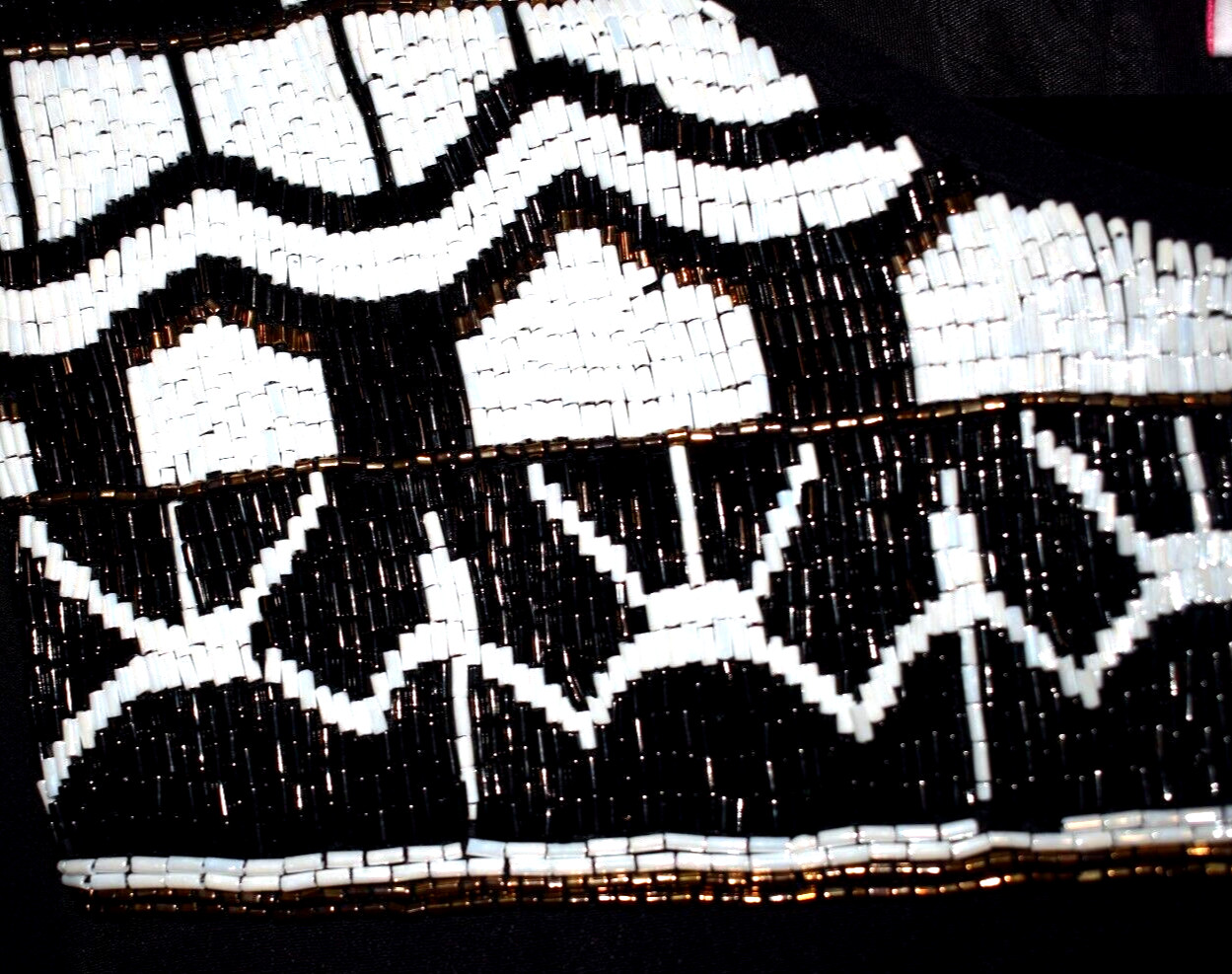 Black Cocktail Dress with White, Black, and Copper Color Sequences