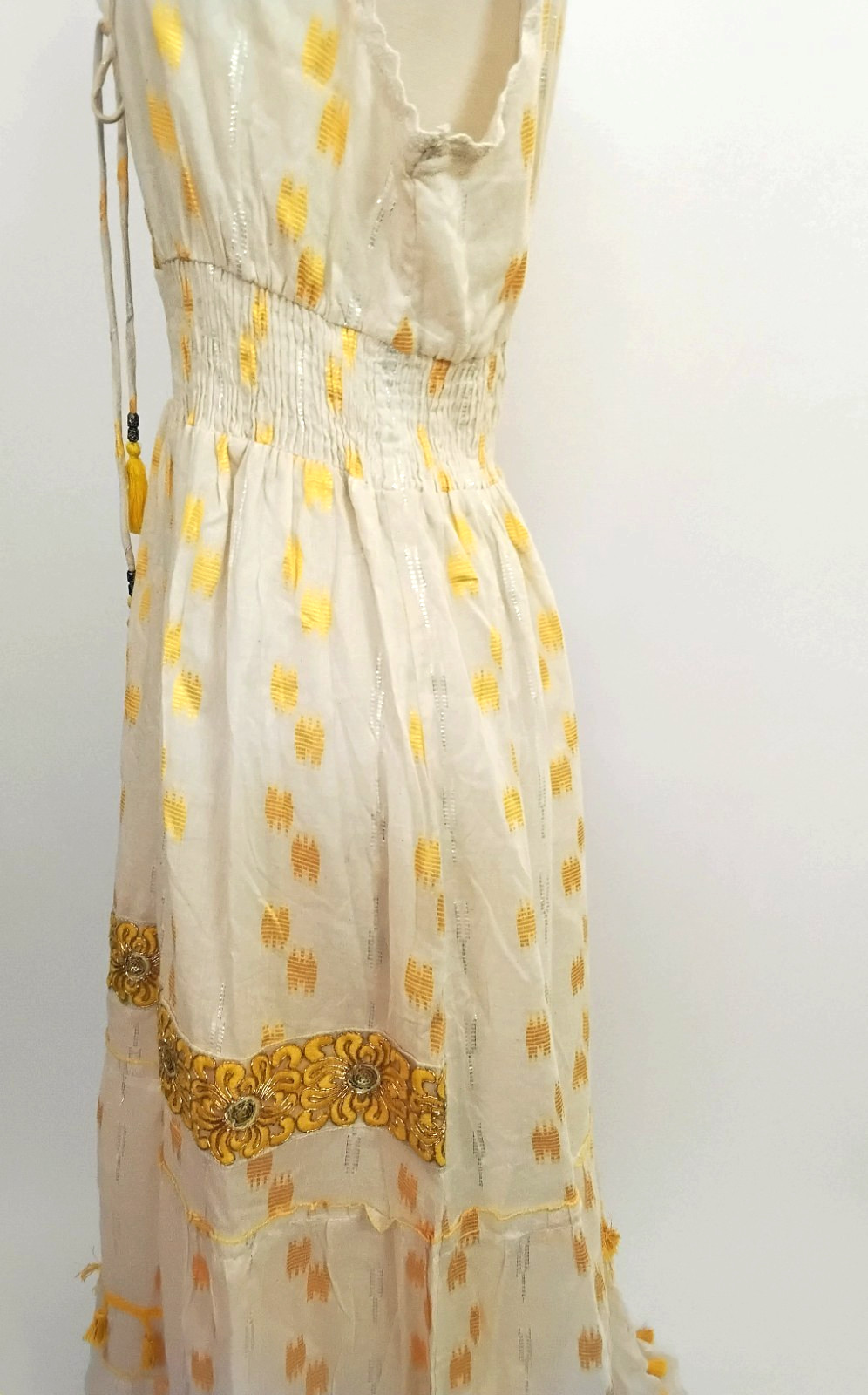 NWT Me 2 Magic Anthropologie Maxi Dress 1X Cream Yellow Gold Embroidered Boho