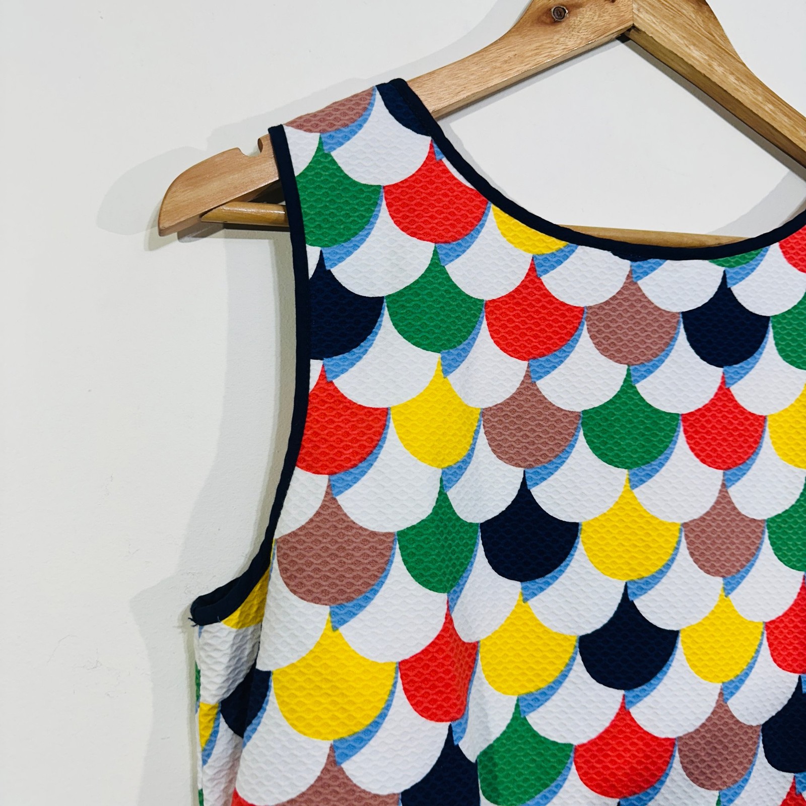 Boden Shift Dress UK 14L Scallop Red Blue Green Yellow White Textured