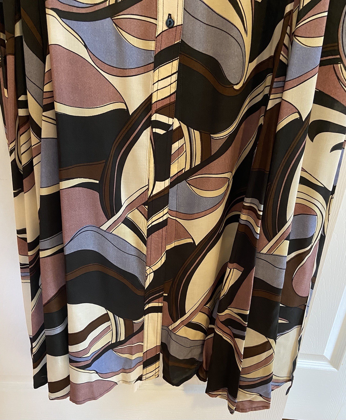 EUC 22W (6XL) Rixo Madison Maxi Shirtdress in Mauve/Blue/Brown Swirl Pattern