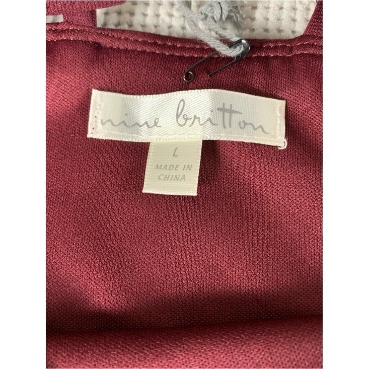 nine britton Double-Strap V-Neck Midi Dress Burgundy Plum Large Career Evening