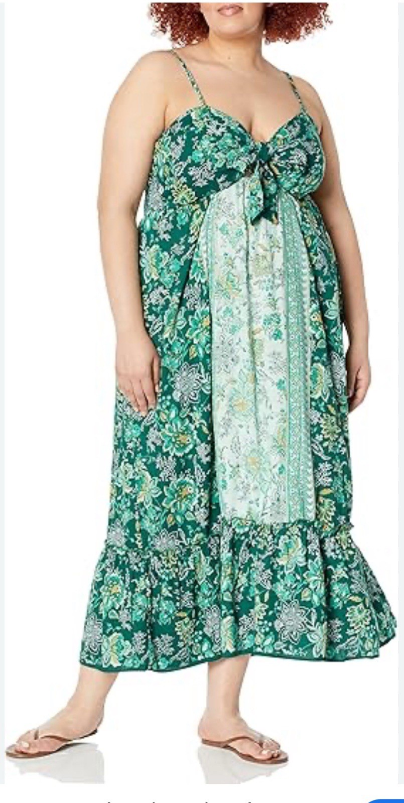 Angie Dress Womens Large Green Floral Maxi Boho Bow Cutout Bohemian Cottagecore