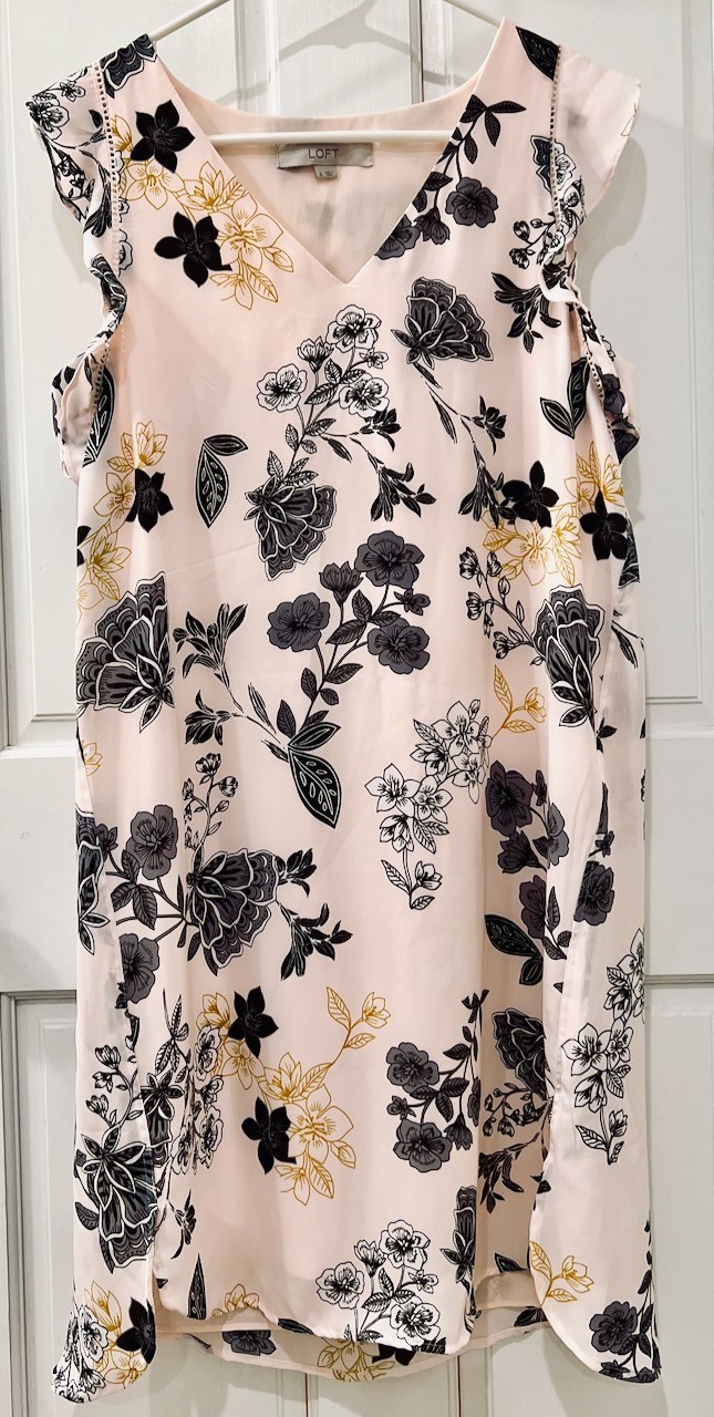 LOFT Ann Taylor Dress Pink Black Gold Floral Sleeveless Lined Size Small S EUC