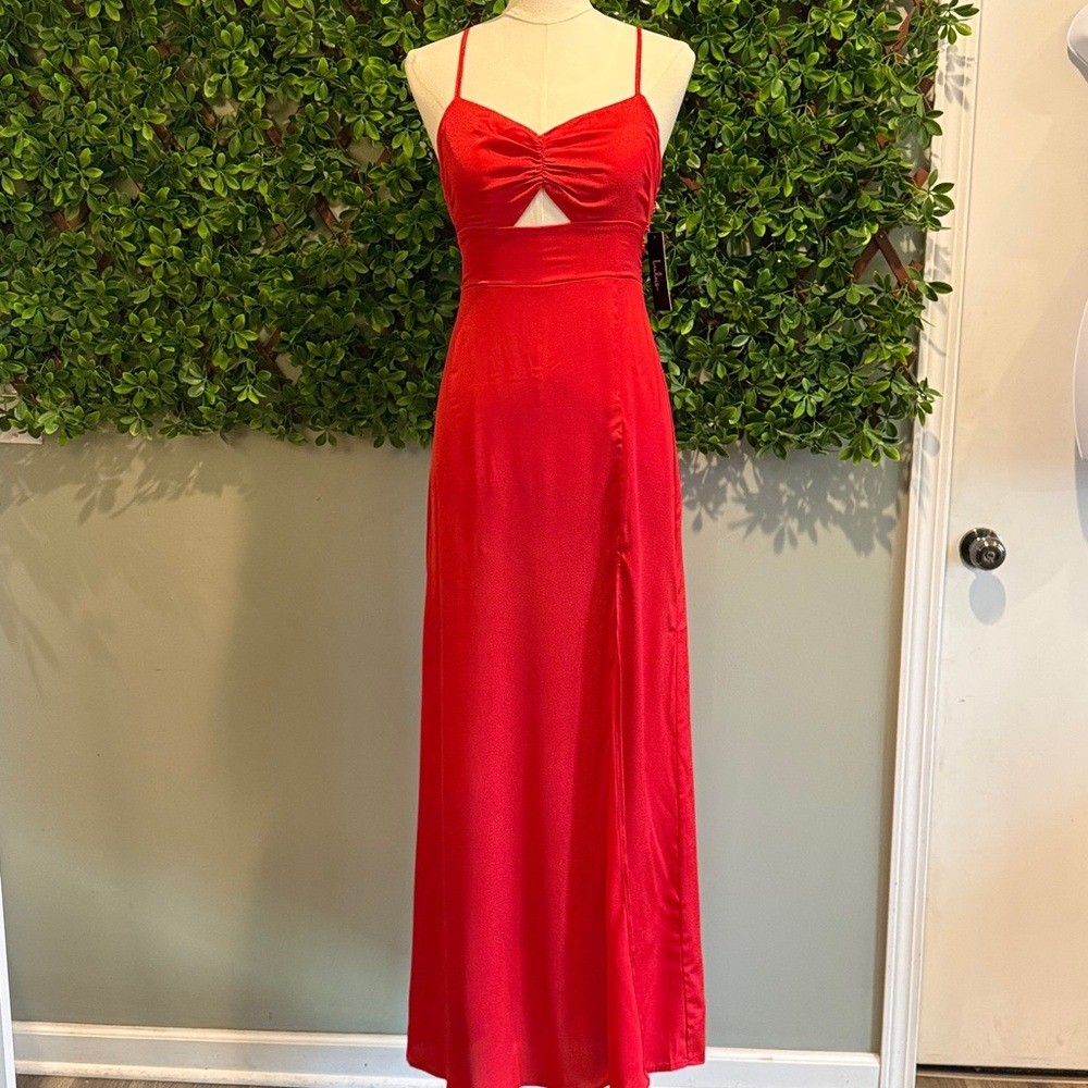 Renata Red Print Satin Dress
