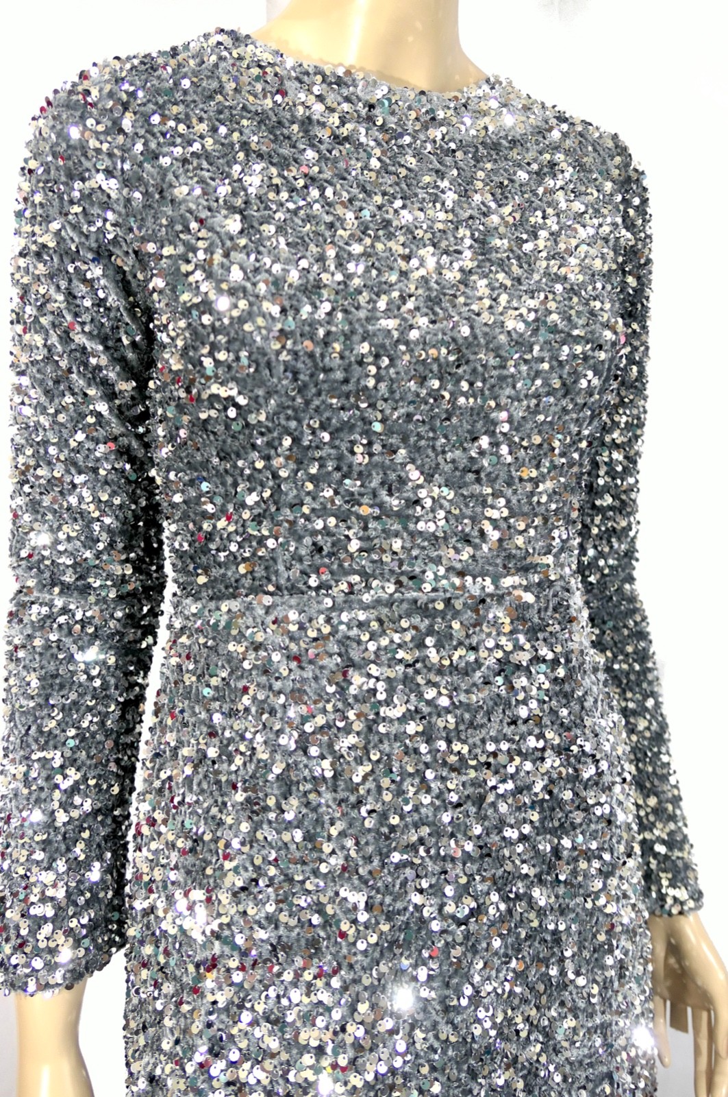 Selfie Leslie NWT Silver Sequin Short Dress Tie Back L