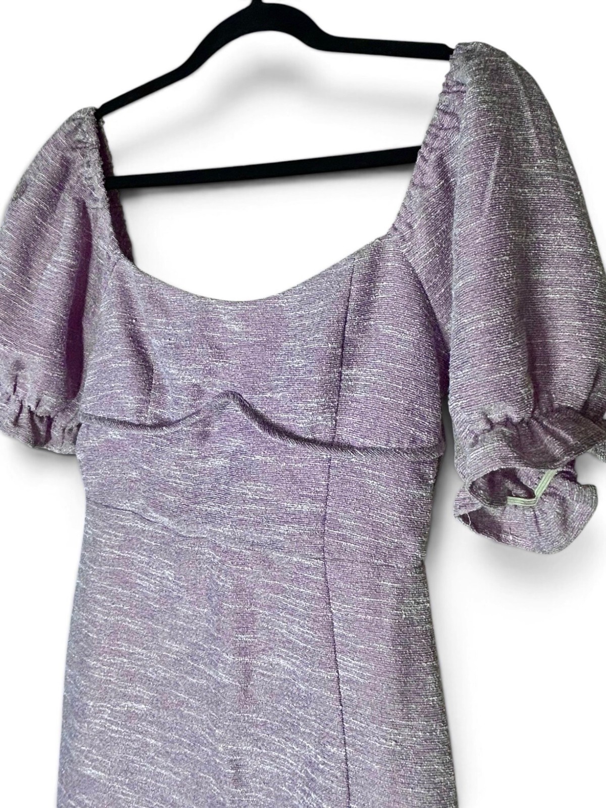 ALTAR’D STATE Tweed Knit Mini Dress Sz S Lilac Purple Sweetheart Neck Puff Sleev