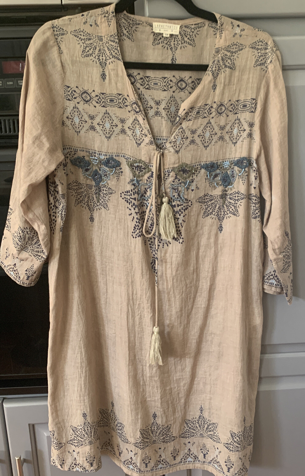 LARAETHNICS Women Beige 3/4 Sleeve Swimsuit Cover Dress S/M