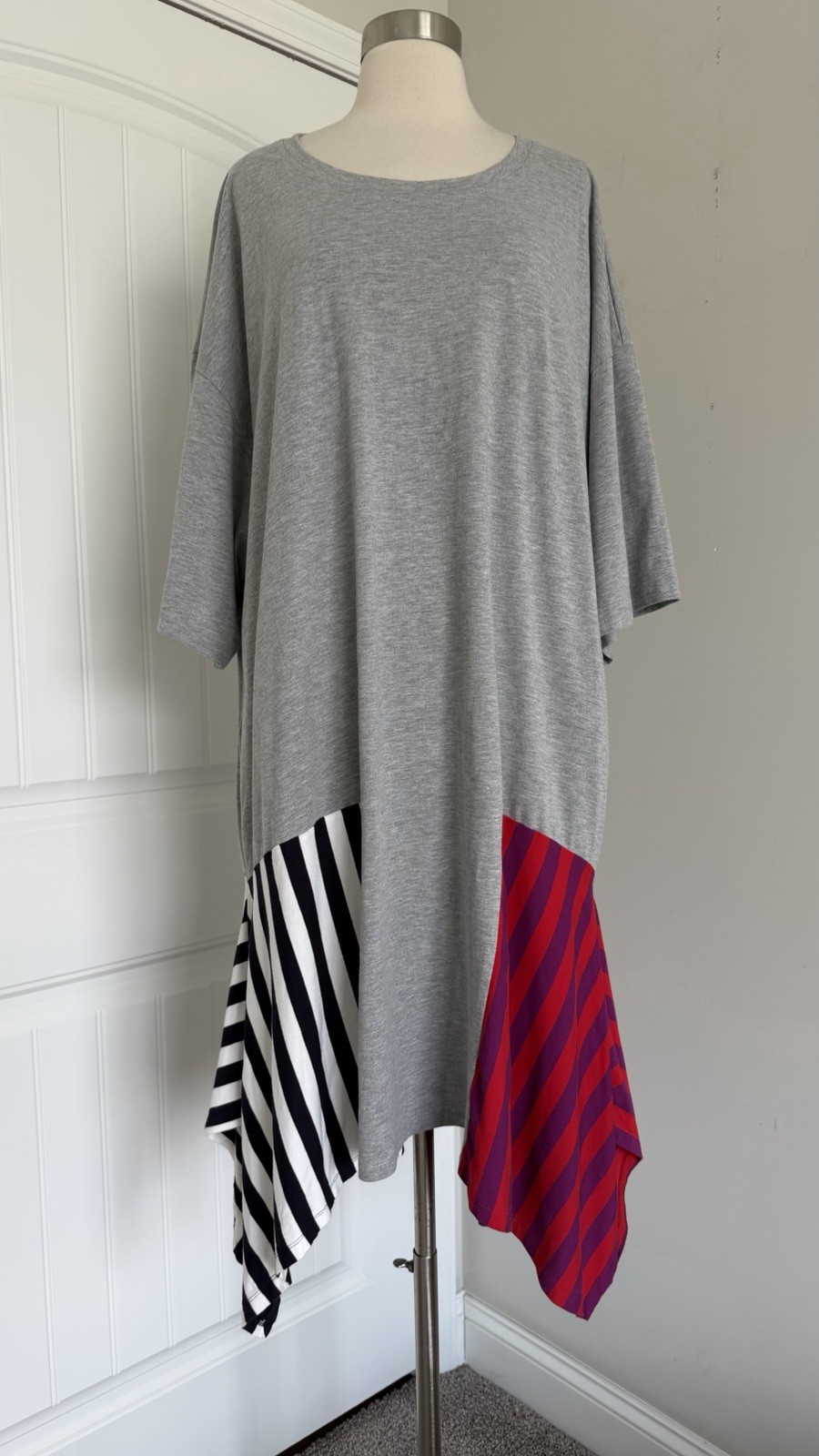 ALEMBIKA COTTON BLEND ASYMMETRICAL HEM SHORT SLEEVE DRESS SIZE XL MADE IN ISRAEL