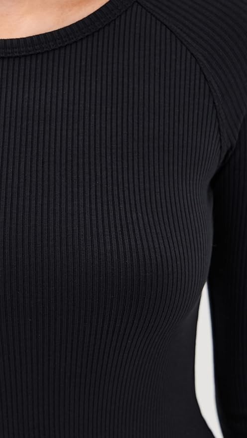 Beyond Yoga Contours Dress M Black Ribbed Modal Midi Long Sleeve USA EUC
