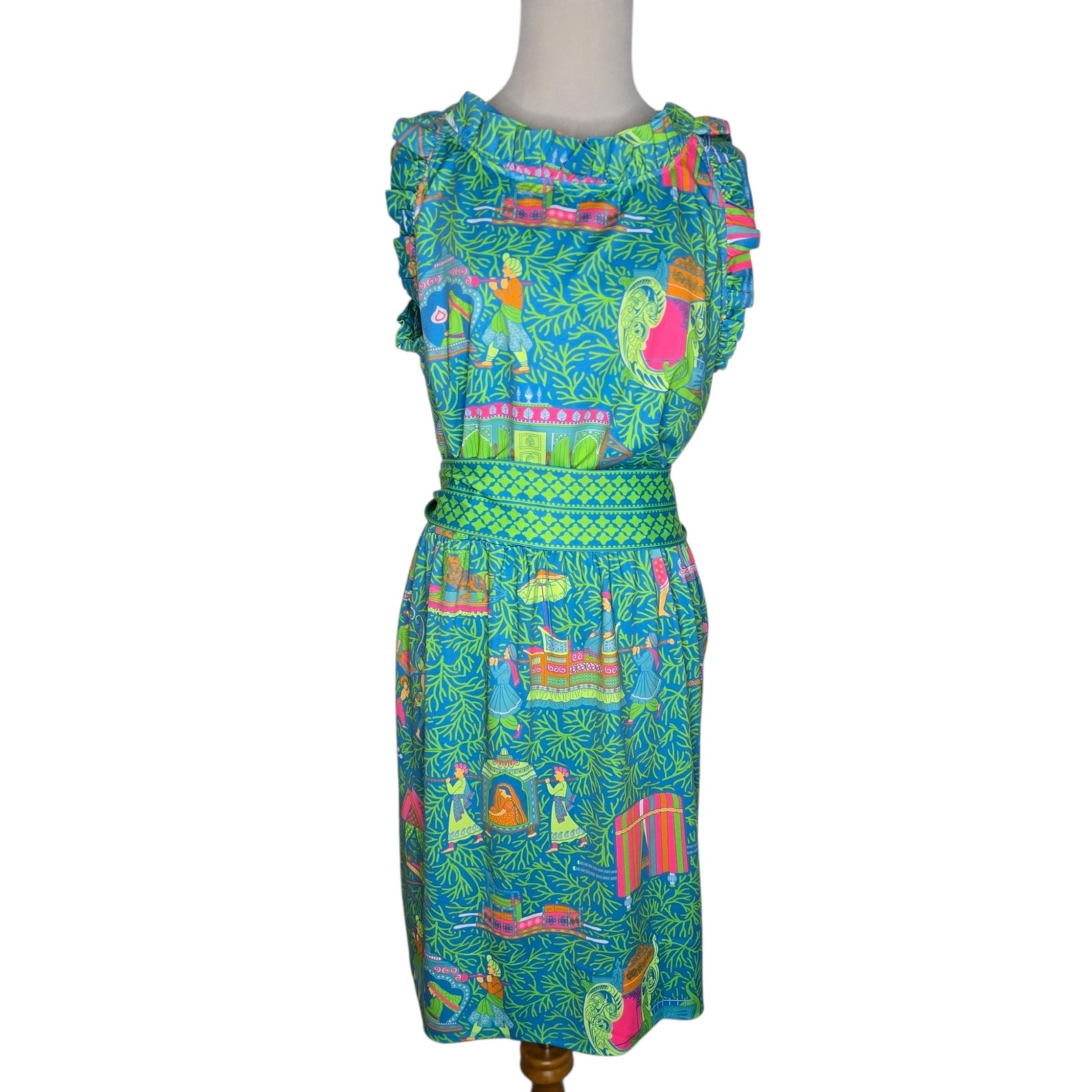 NWT Gretchen Scott Girly Girl Dress Palanquin Party Bright Green Womens XL