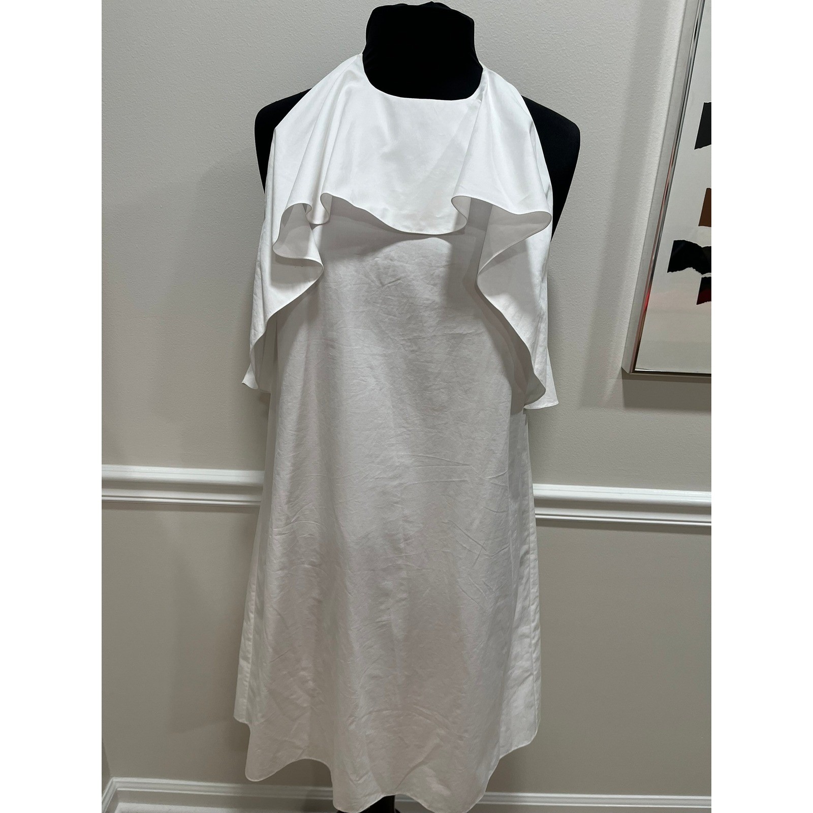 Alice + Olivia White Ruffle Halter Dress Open Back CC703603553 Cotton Mini Dress