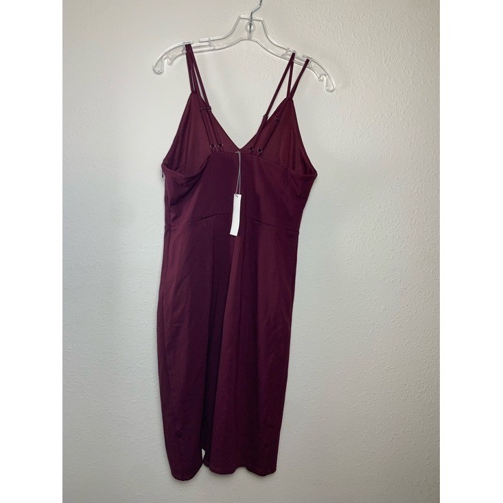 nine britton Double-Strap V-Neck Midi Dress Burgundy Plum Large Career Evening