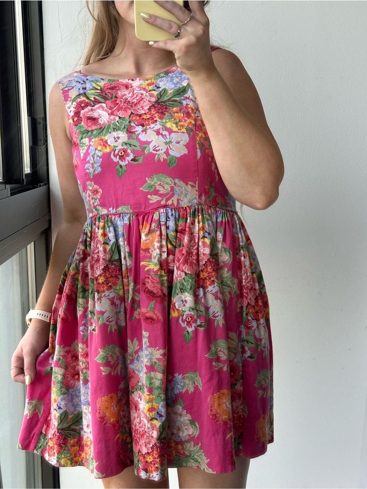 100% Cotton Ralph Lauren Pink Floral Lined Sleeveless Dress