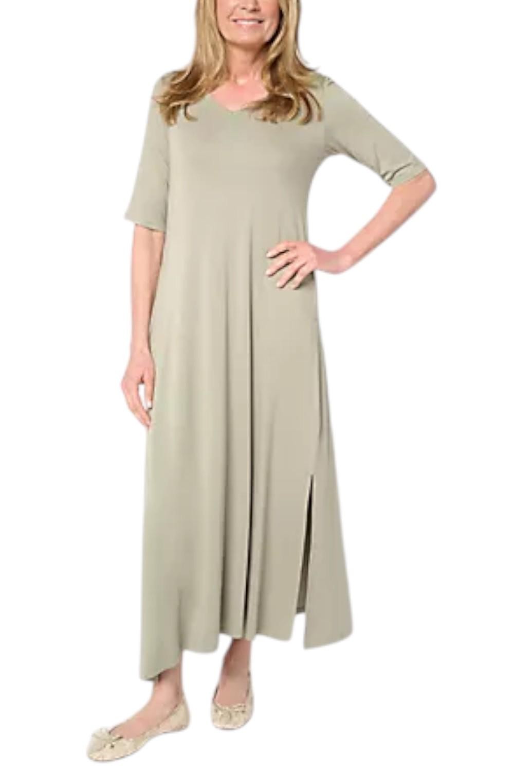 Belle by Kim Gravel Women’s Spandex Elbow Sleeve Maxi Dress Green Tea