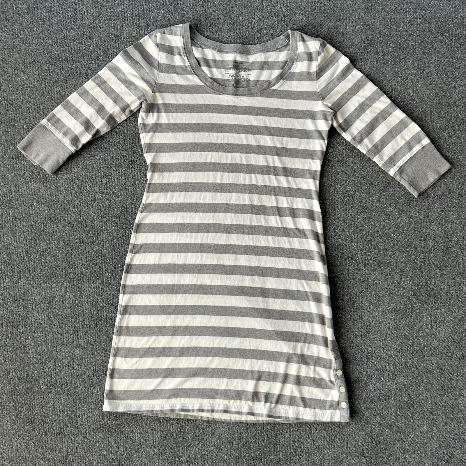 Patagonia Dress Womens Medium Grey White Stripe 3/4-Sleeved Au Bateau Dress