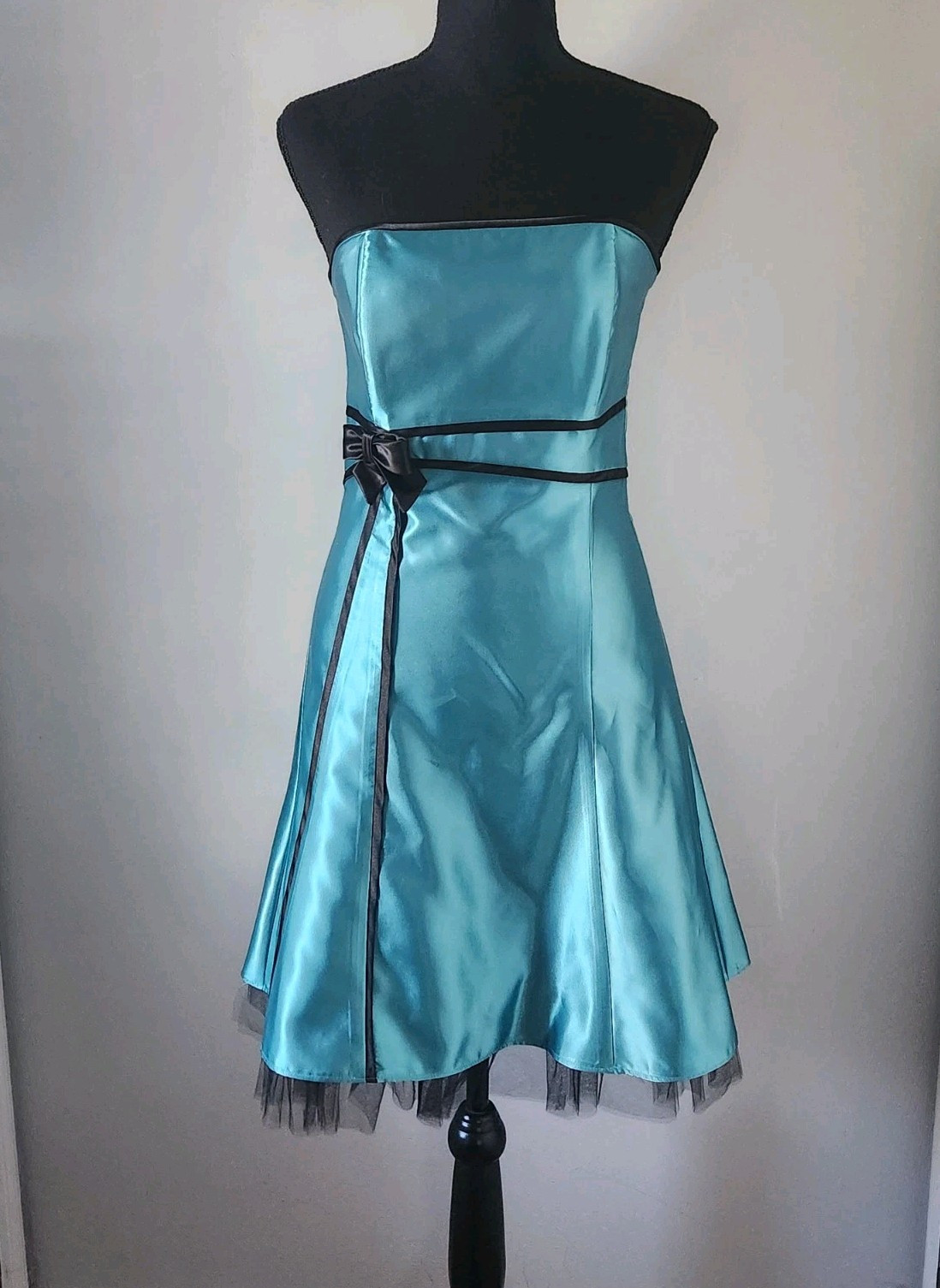 Jessica McClintock For Gunne Sax strapless dress teal back zip bow size 7