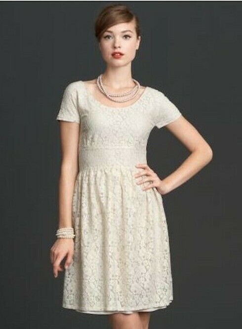 Banana Republic Mad Men Collection Metallic Cream Fit Flare Lace Dress 12