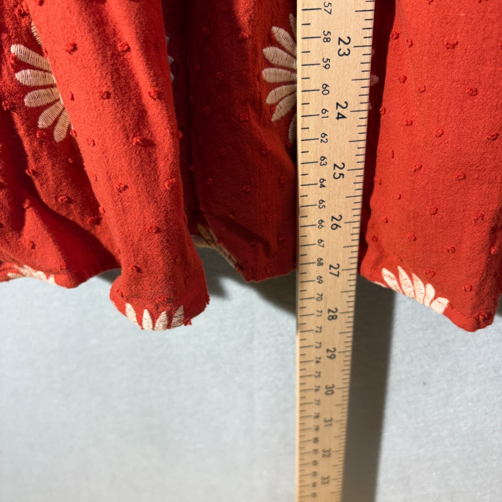 LOFT Womens L Large Rust Daisy Embroidered Swiss Dot Sleeveless Tiered Dress EX