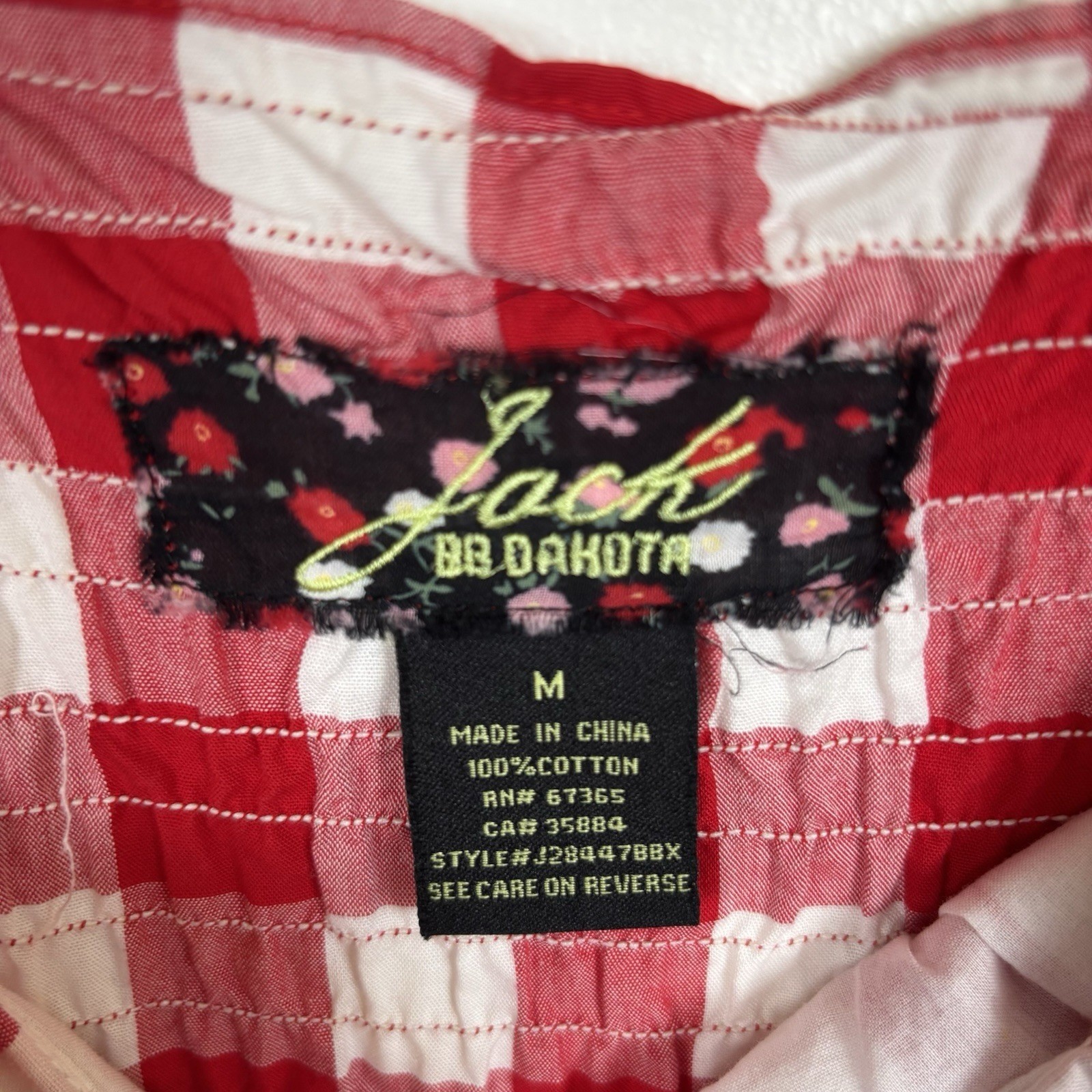 VTG Jack by BB Dakota Medium Red Gingham Checks Sleeveless Mini Dress Cotton
