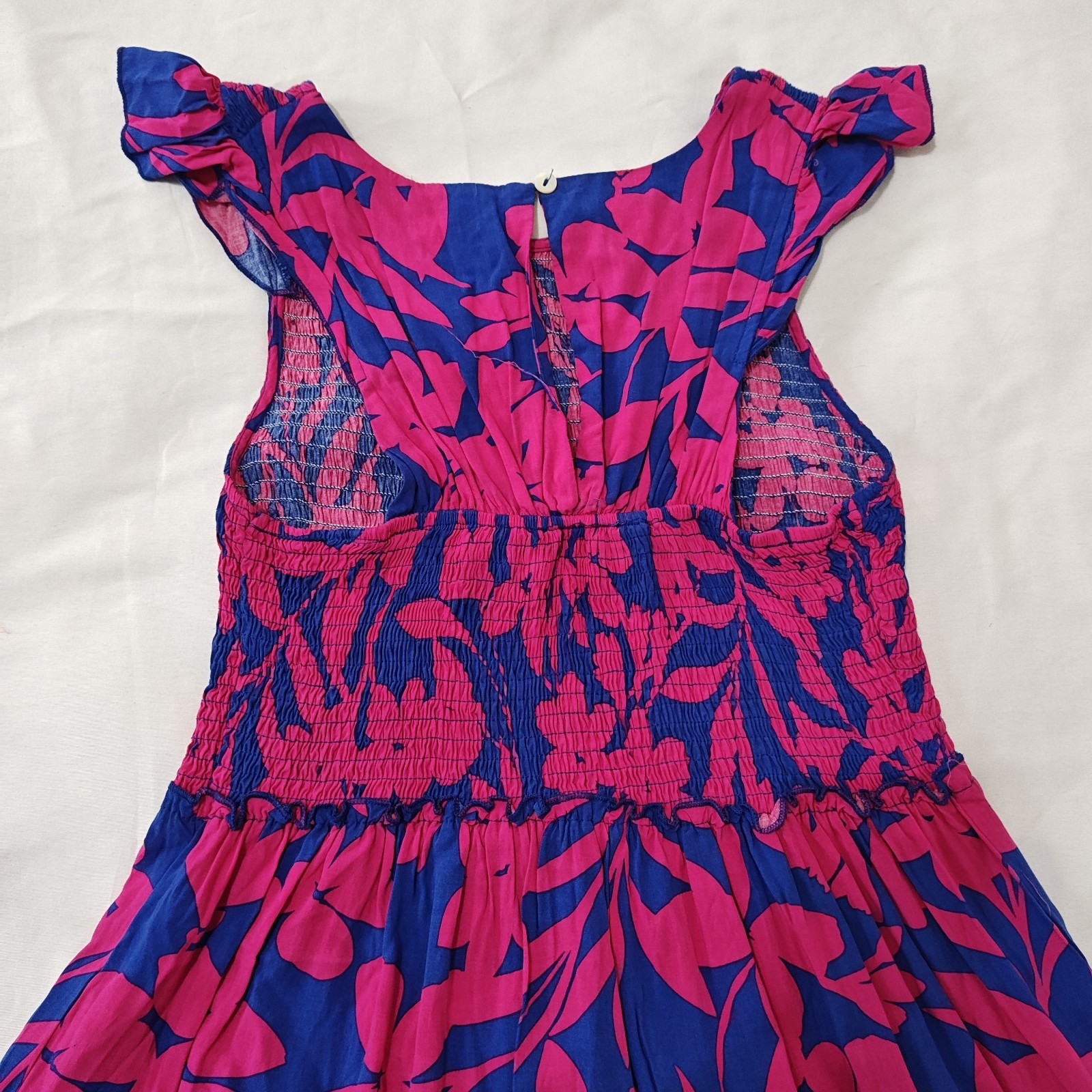 Anthro Abel The Label Floral Smocked Tiered Maxi Dress Women’s M Blue Fuchsia