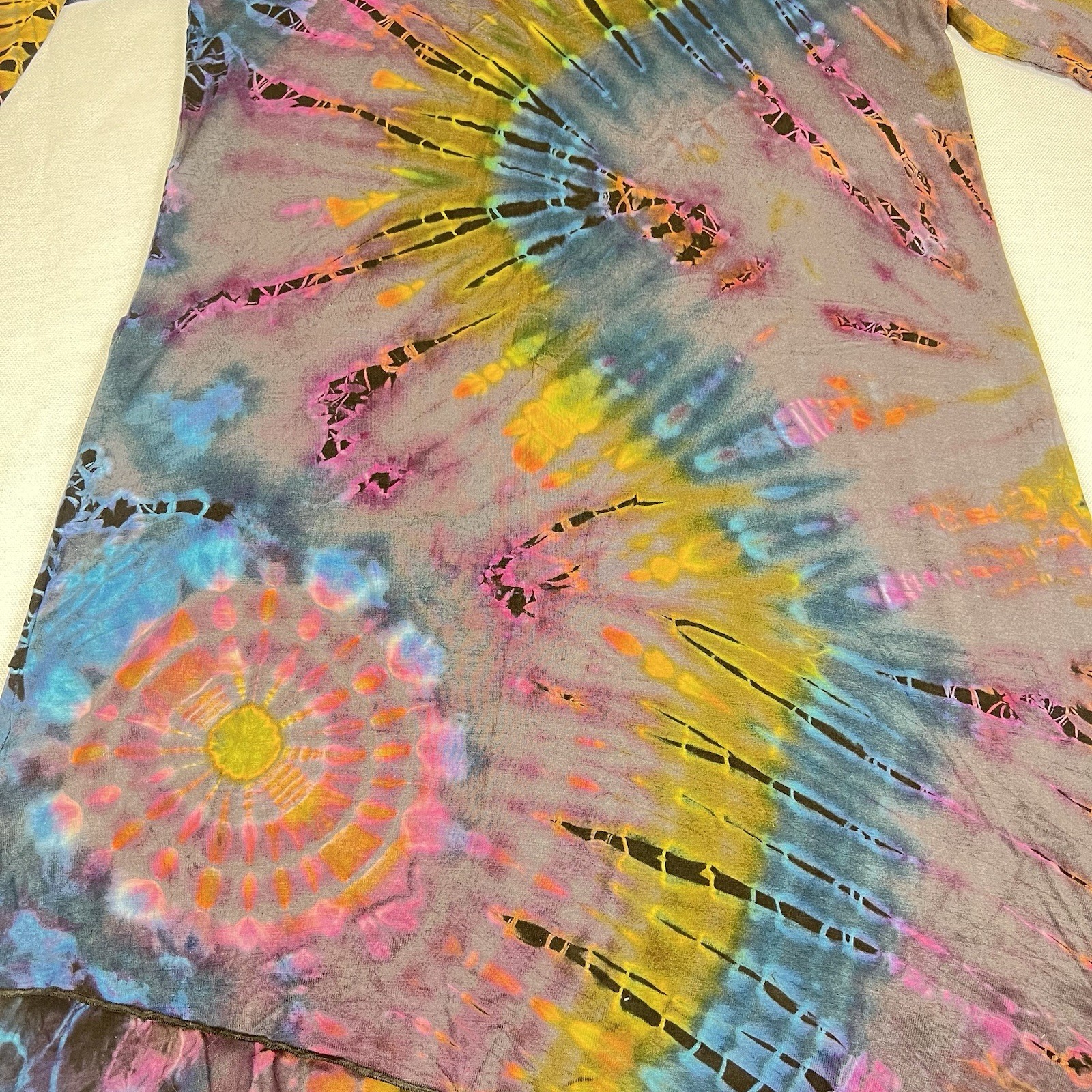 Kathmandu Imports Boho Tie Dye Asymmetric Dress Multicolor Festival Hippie L/XL
