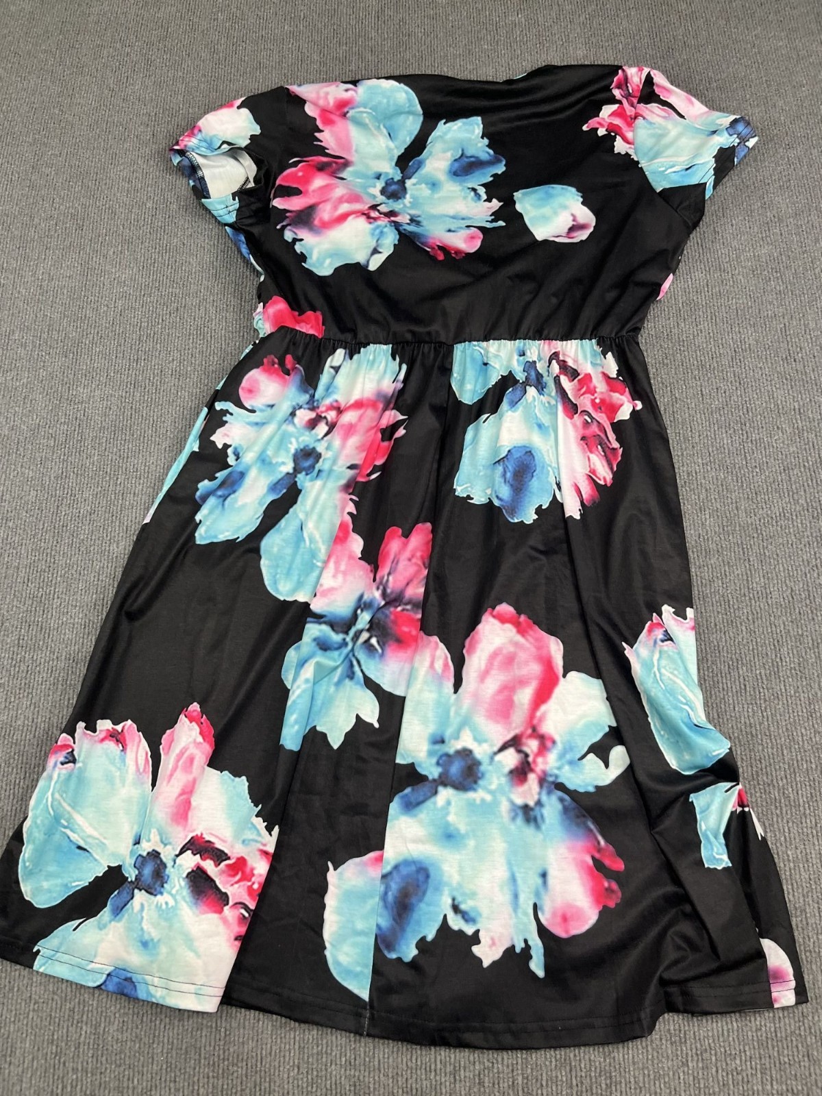 Ouges Womens Floral A-Line Wrap Dress XXL Black With Pink & Blue Flowers NWT