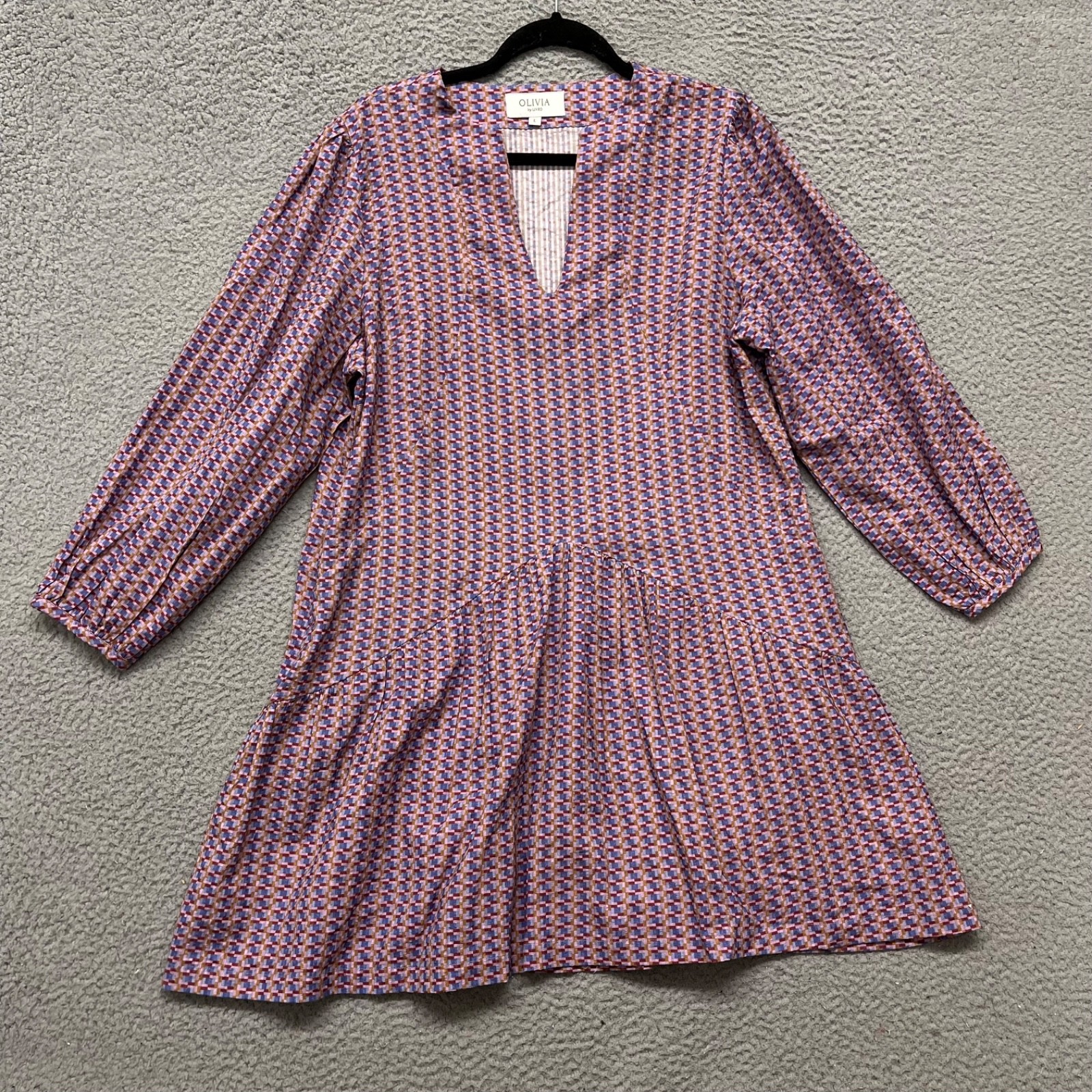 Olivia By Livro Dress Womens L Colorful Long Sleeve V Neck Resort Wear Classic