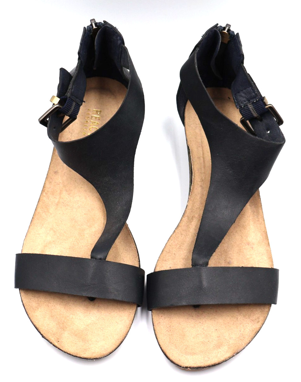 Reflections by Kenneth Cole Navy Blue T Strap Sandals w/ Zipper & Buckle Size 6