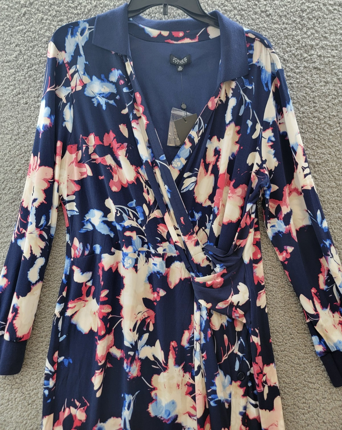 Jones New York Collared Twisted Wrap Midi Dress Women’s Size XL Pacific Navy