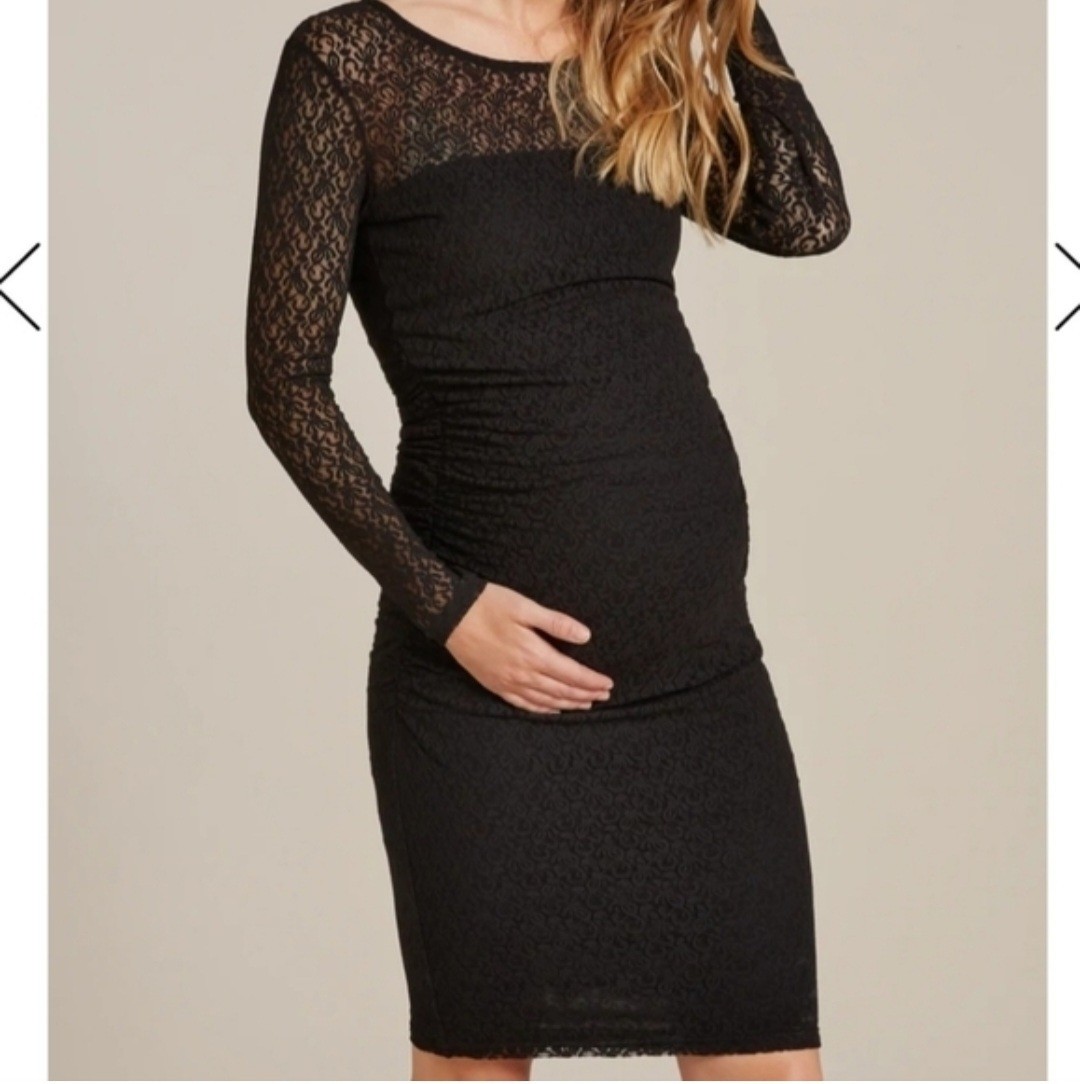 Isabella Oliver Size 8 Black Evy Lace Long Sleeve Ruched Maternity Dress