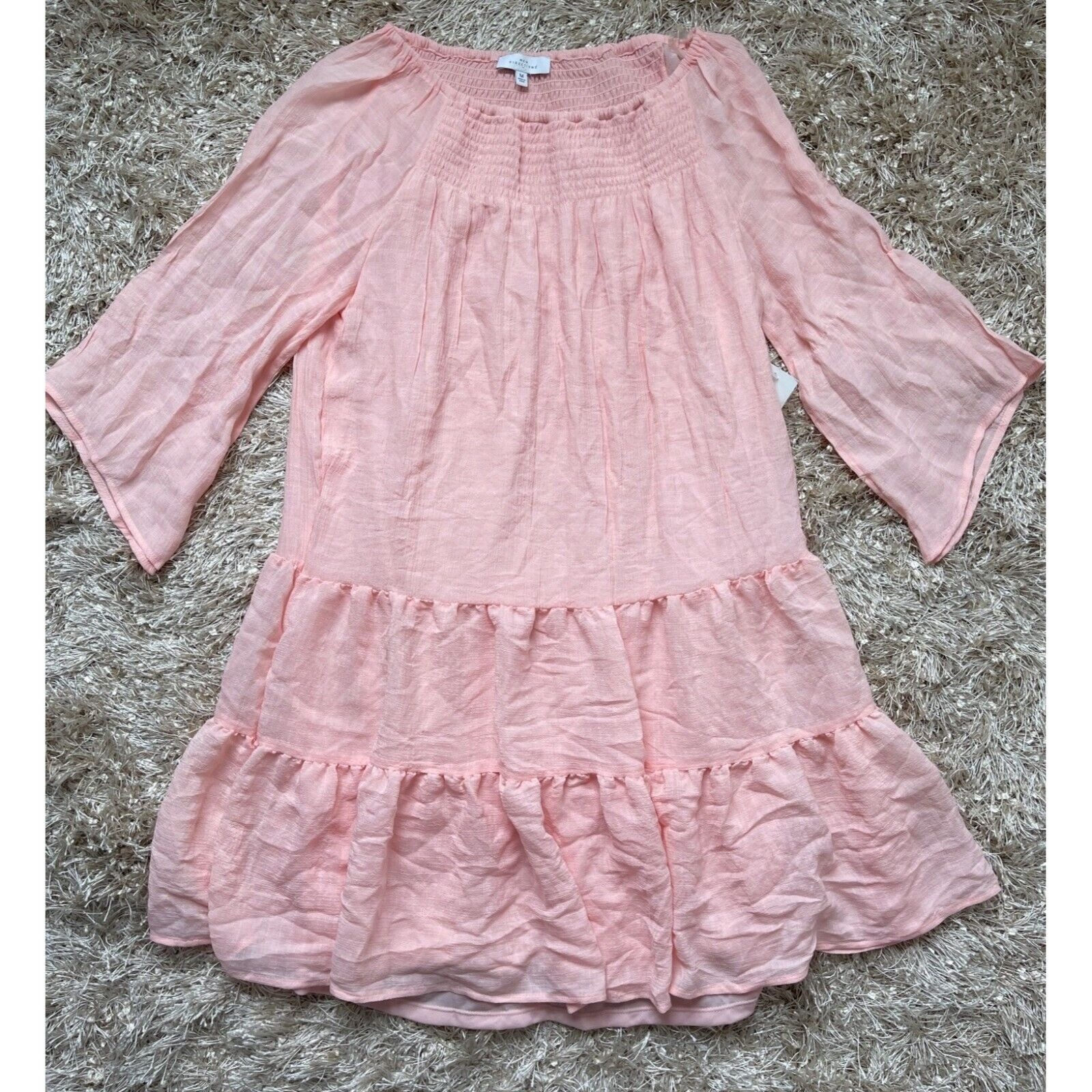 New Directions Dress Womens Medium Tiered Bohemian Western Festival Casual Pink