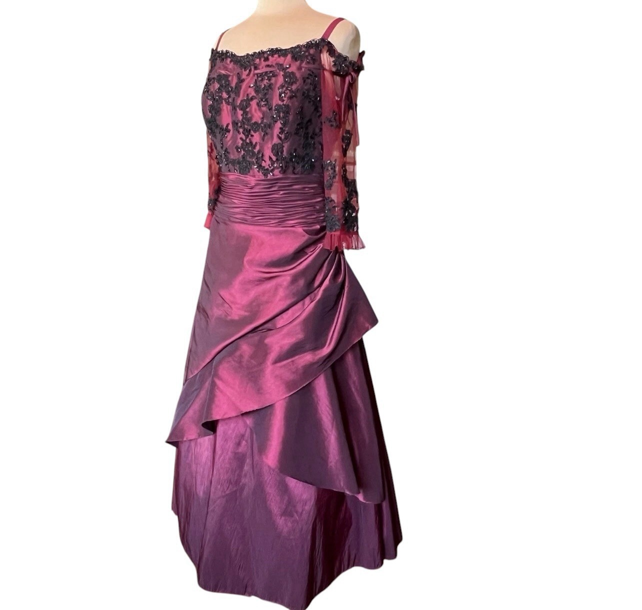 LaBelle Fashions Formal Gown Size 14 Wine Black Lace Whimsigoth Goth Romantic