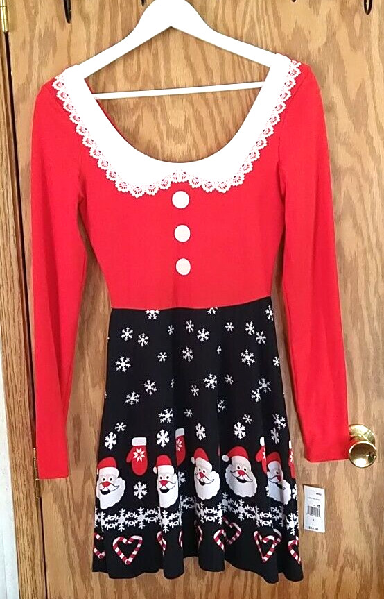 Ugly Christmas Santa Snowflakes Dress women’s Sz S candy canes mittens new tag