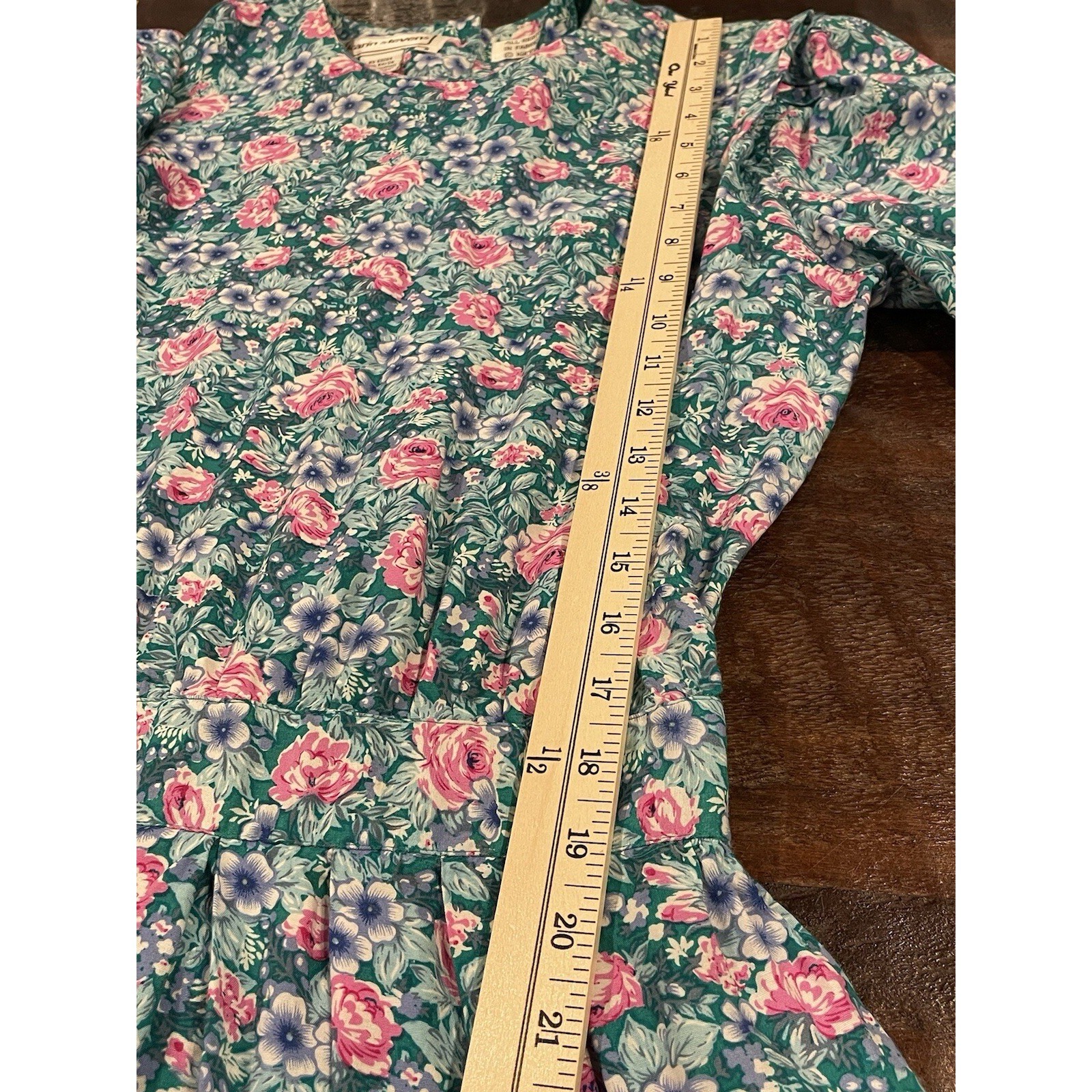 Vintage 80’s Karin Stevens Dress Size 8 Green Floral Cottagecore Retro Prairie