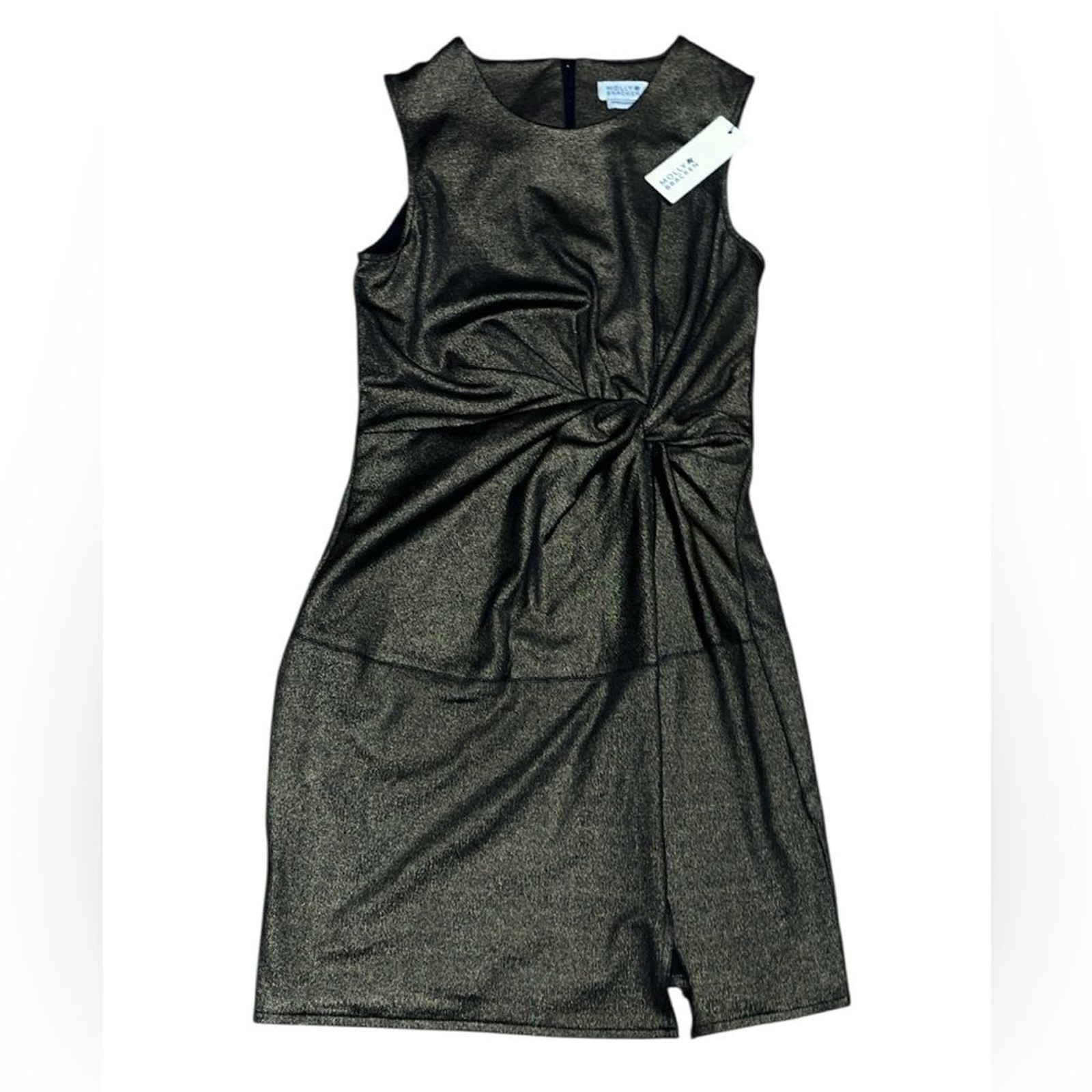 NWT Molly Bracken front tie twist mini dress small gold shimmer new years eve