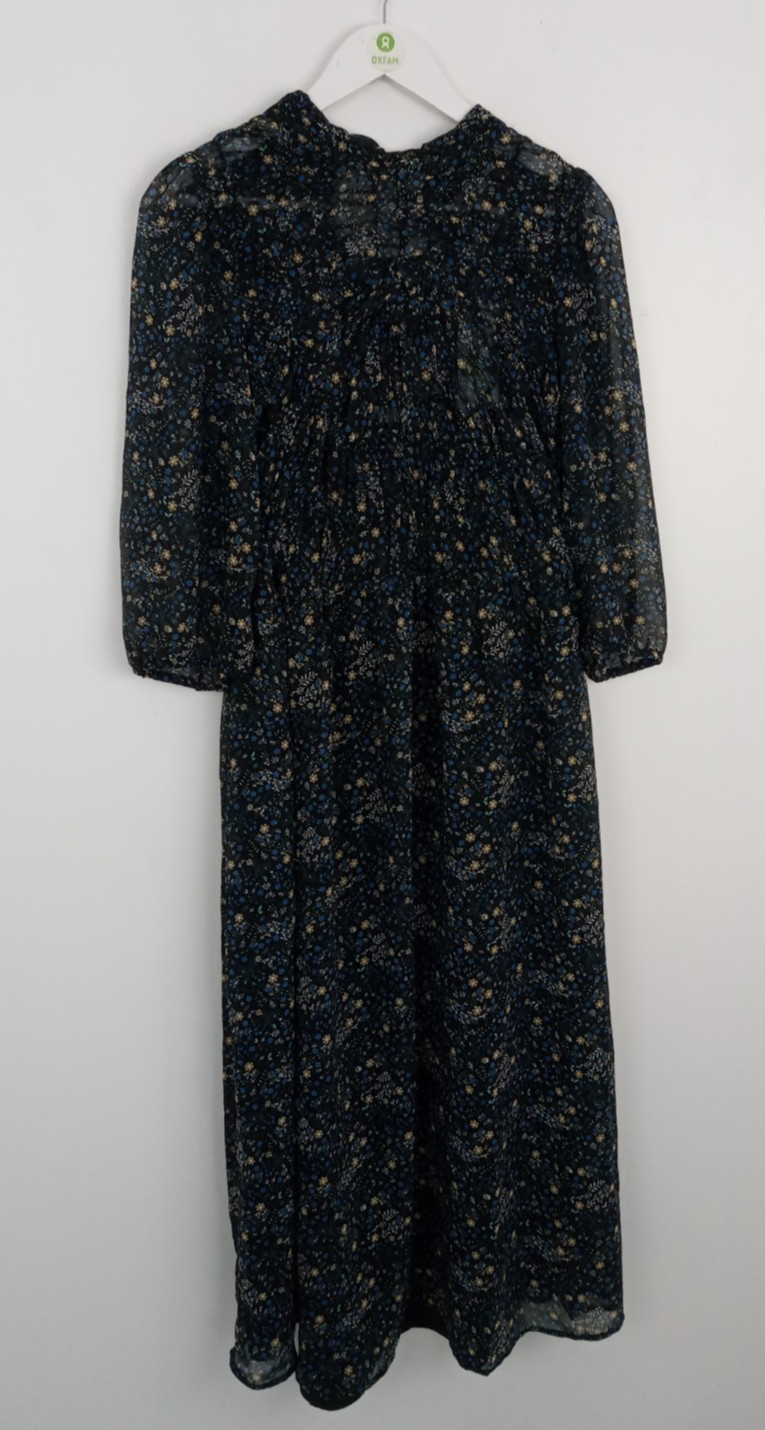 M&S Women’s Maxi Dress Size 12 Black Blue Floral 100% Recycled Polyester NEW