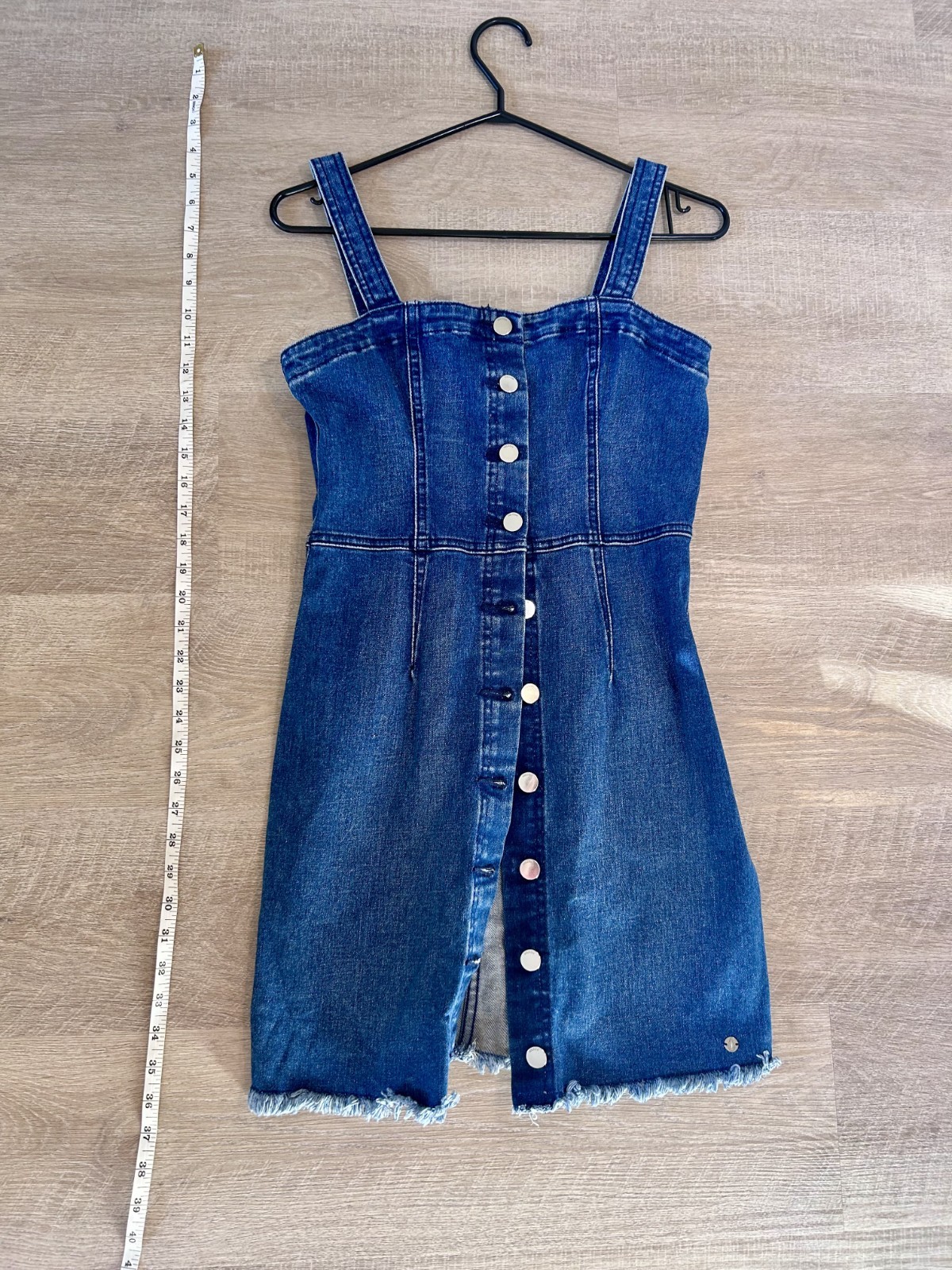 Volcom Denim Mini Dress Blue Button Front Raw Hem Sleeveless Medium Wash Size S