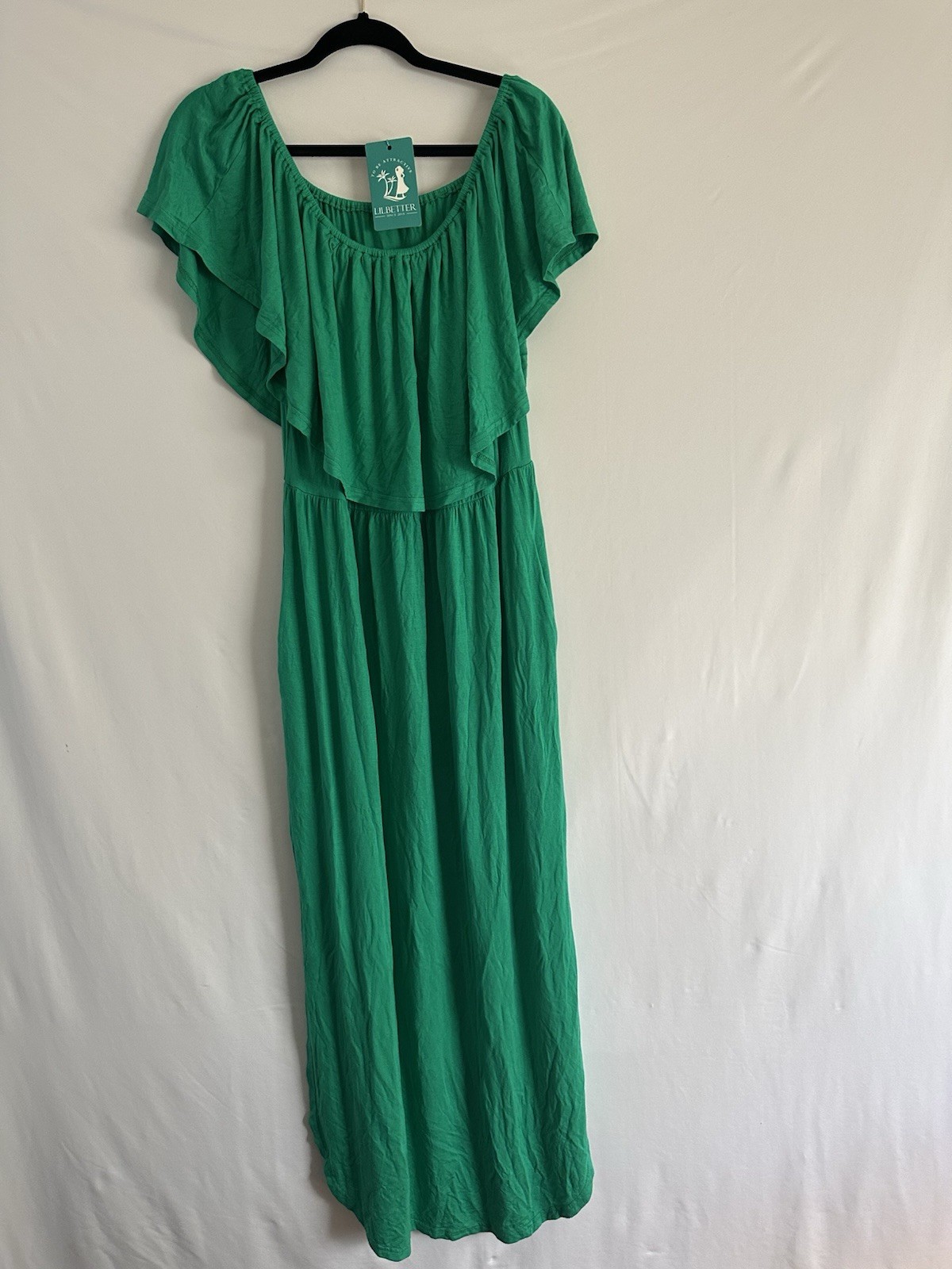 Lilbetter On or Off Shoulder Dress Womens 2XL Green Pockets Soft Stretch NEW