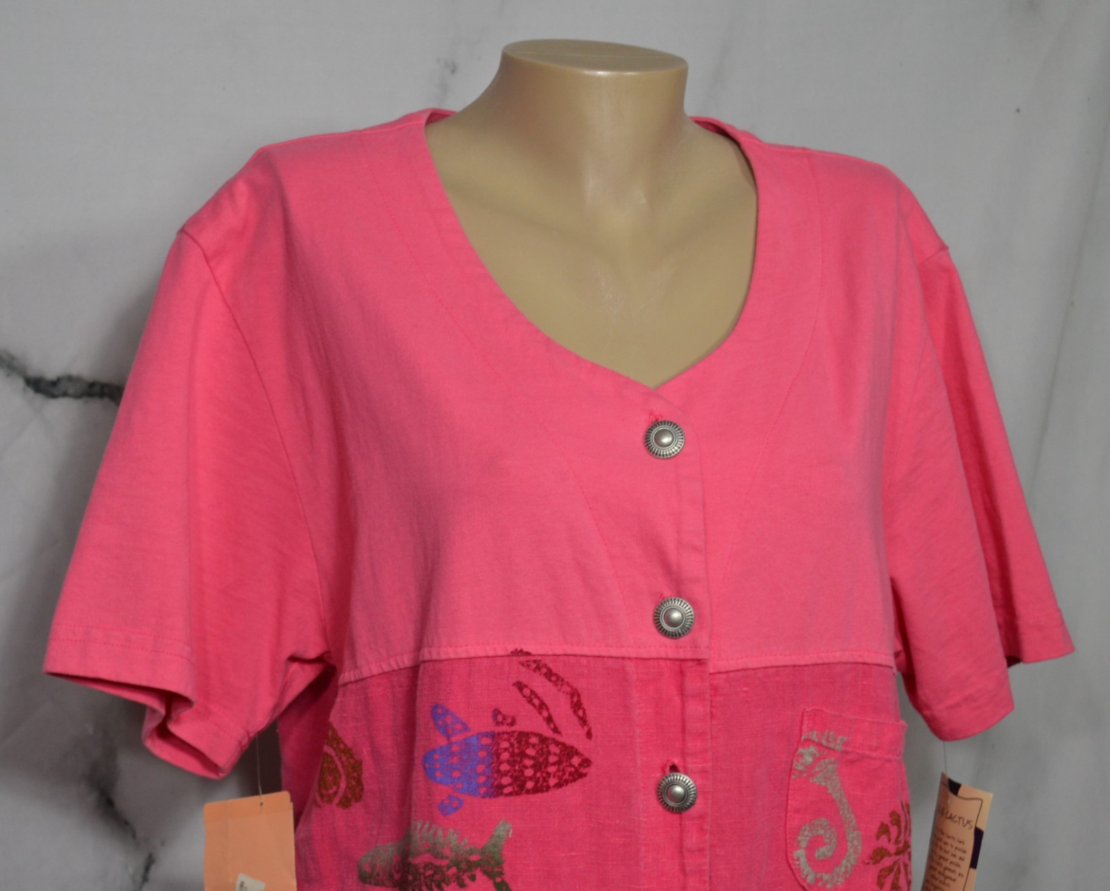 BLUE CACTUS NEW NWT Strawberry Pink Shirt Dress 1X Short Sleeve Buttonfront USA