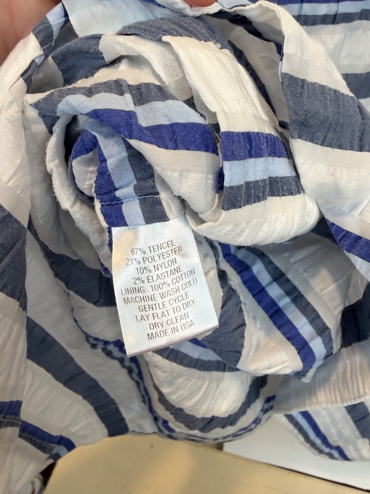 Pearl by Lela Rose Blue White Striped Button Front Tunic Shirt Dress Size Large