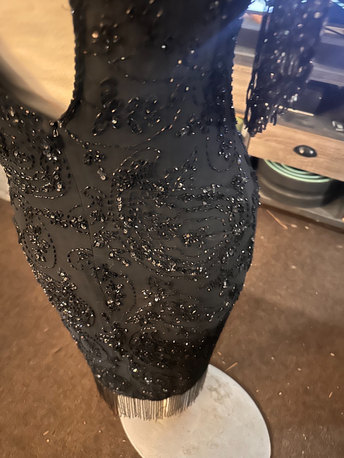 Vintage Women’s Black Sequin Beaded Cocktail Dress Evening Formal Silk XS/S