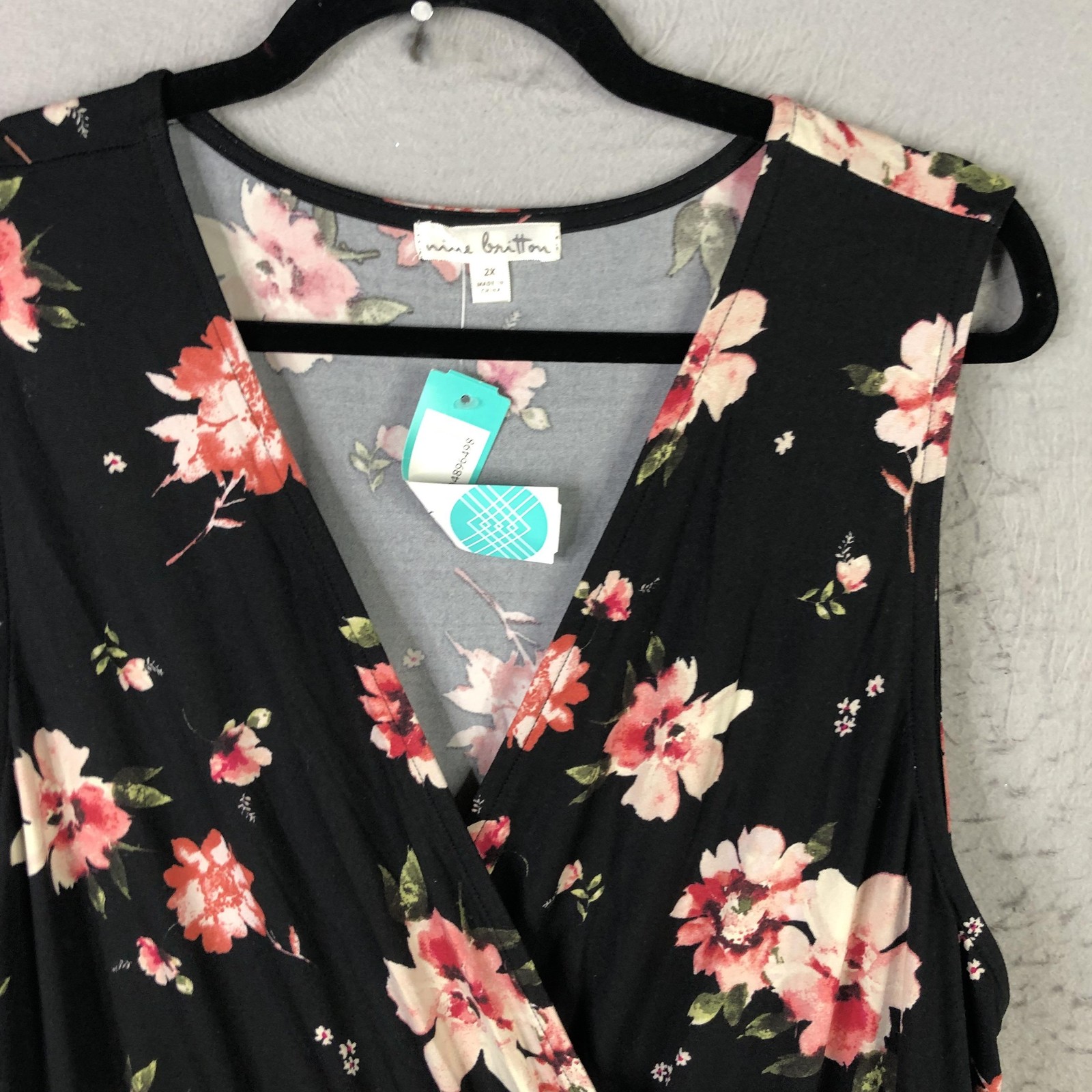 Nine Britton Rosaline Knit Maxi Dress Womens 2X Black Floral Smocked Stitch Fix