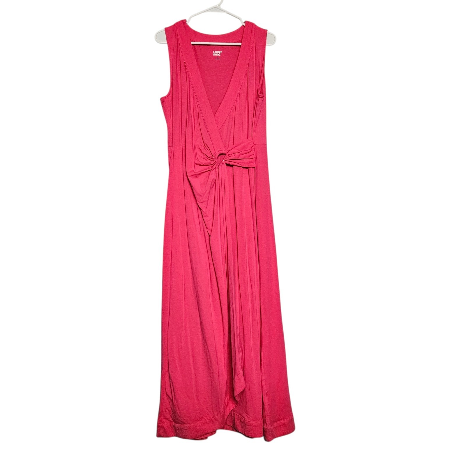 NEW Land’s End Cotton Modal Pink Maxi Dress Women’s L 14-16 Faux Wrap V-Neck