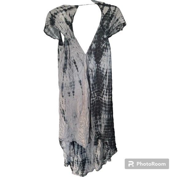 Fara Lana Shadow Grey Tie Dye Silk High-Low Dress Bohemian Sz S/M