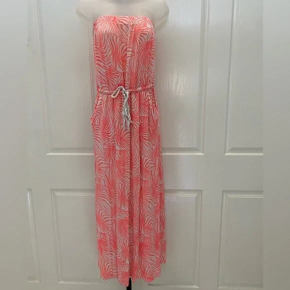 Gap Coral and White Strapless Dress w/Pockets XS