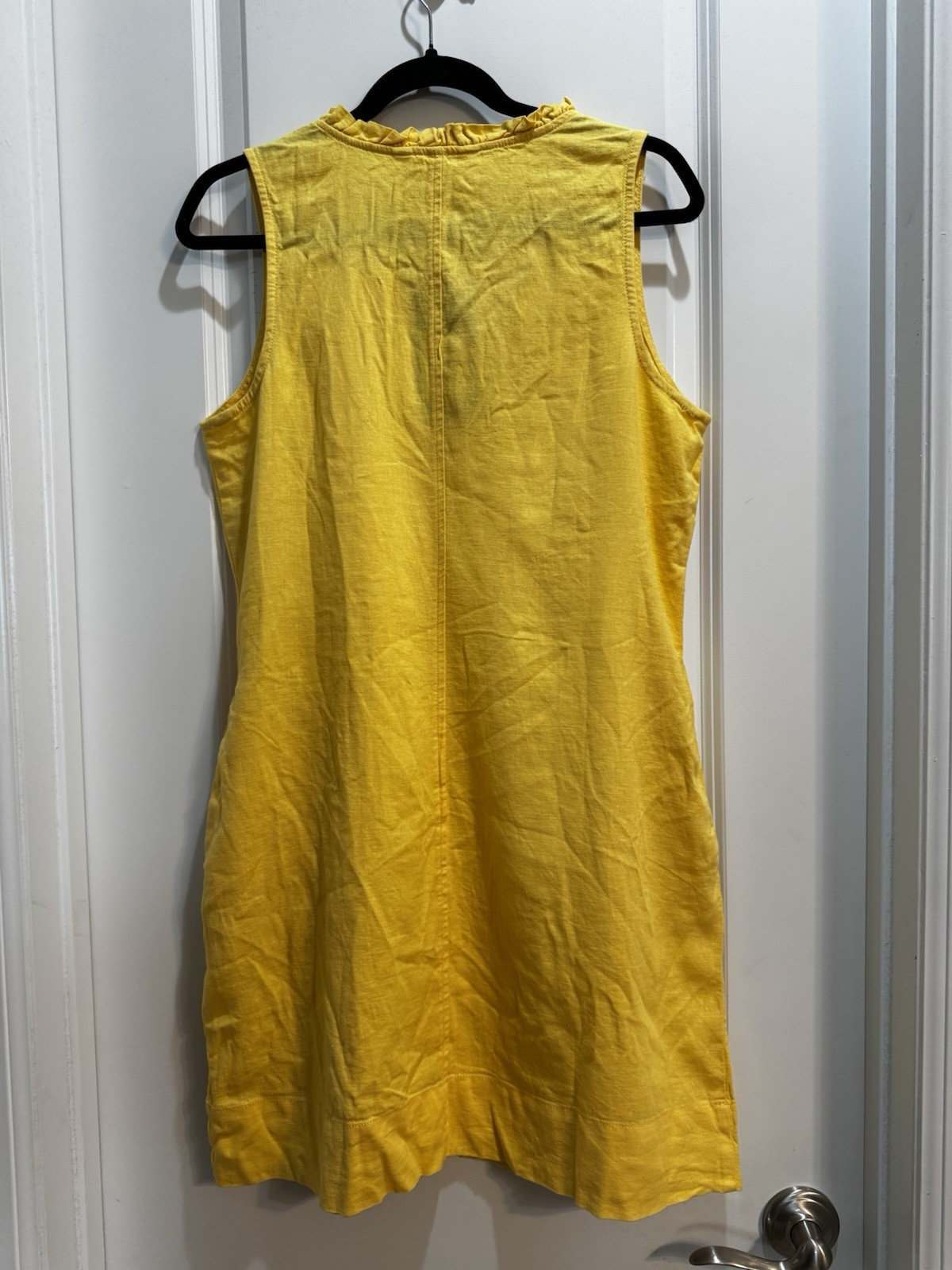 NWT Briggs Yellow Linen Blend V-neck Ruffled Sleeveless Dress Med Slide Pockets