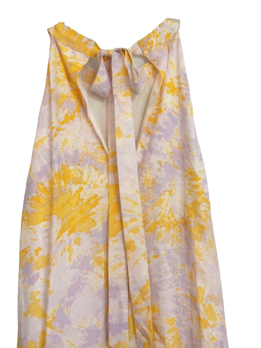 NWT VILA Maxi Dress M Yellow White Floral Halter Open Tie Back Lined Summer